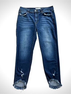 KanCan High Rise Distressed Skinny Jeans Size 15 / 31 Dark Wash Frayed Raw Hem